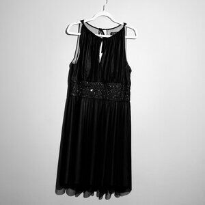 Black Sleeveless Dress with black overlay and bejeweled beading